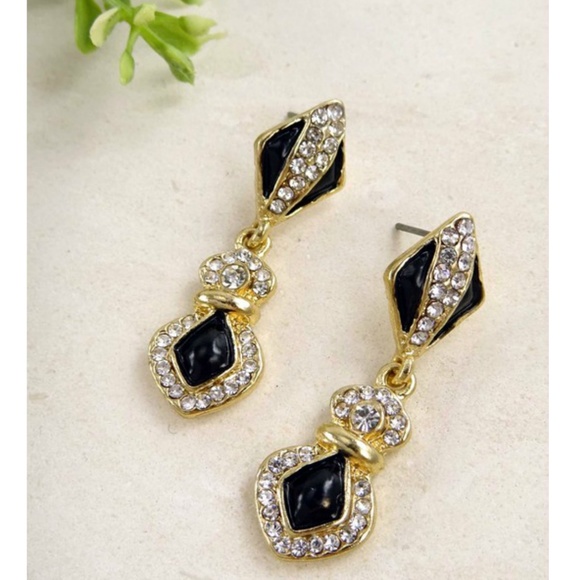 Black with Rhinestone Statement Earrings - Picture 2 of 4